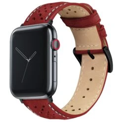Apple Watch | Crimson Red & Linen Stitch Racing Horween Leather -Fashion Accessories Store APPL RACQR CRIMLIN BLK DT1 15