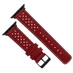 Apple Watch | Crimson Red & Linen Stitch Racing Horween Leather -Fashion Accessories Store APPL RACQR CRIMLIN BLK DT3 15