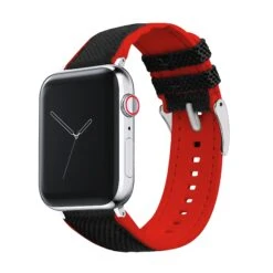 Apple Watch | Black Cordura Fabric And Crimson Red Silicone Hybrid