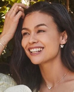 Lillia Crystal Butterfly Gold Drop Earrings In White Crystal -Fashion Accessories Store Kendra Scott Lillia Butterfly Huggie Earring White Crystal Gold 01