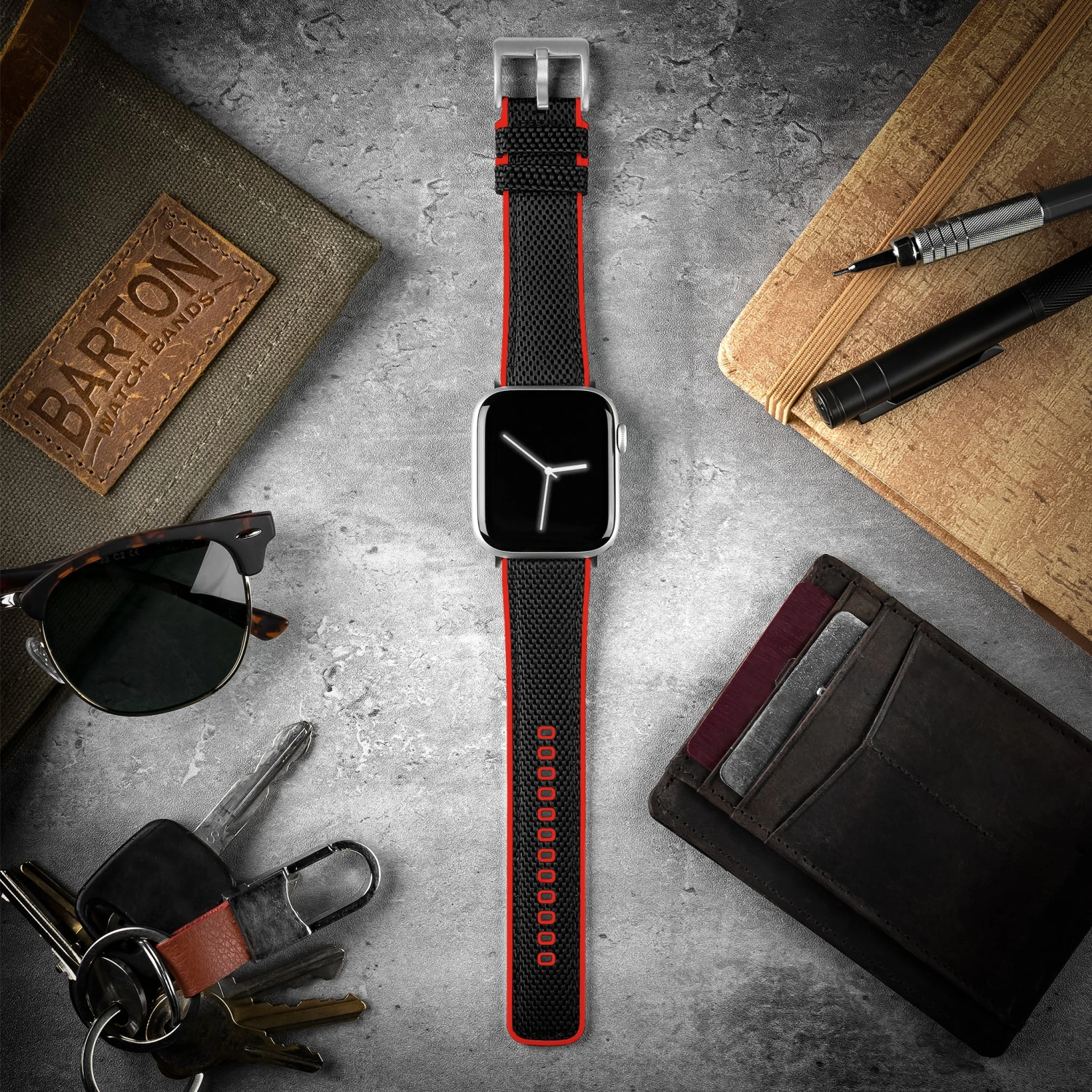 Apple Watch | Black Cordura Fabric And Crimson Red Silicone Hybrid 4 Apple Watch | Black Cordura Fabric And Crimson Red Silicone Hybrid - Image 2
