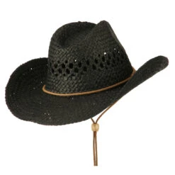 Adjustable Chin Strap Cowboy Hat -Fashion Accessories Store ac001cw black 3 1