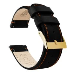 Black Leather | Orange Stitching -Fashion Accessories Store black leather orange stitching quick release leather watch bands barton watch bands 22mm gold 379764