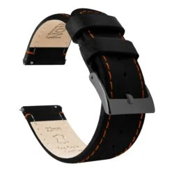 Black Leather | Orange Stitching -Fashion Accessories Store black leather orange stitching quick release leather watch bands barton watch bands 24mm gunmetal grey 188535
