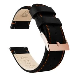Black Leather | Orange Stitching -Fashion Accessories Store black leather orange stitching quick release leather watch bands barton watch bands 24mm rose gold 969892