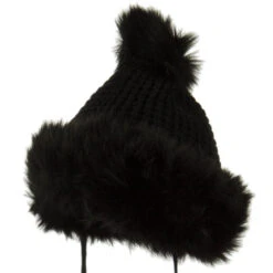Ladies Crocheted Knit Pom Ski Beanie -Fashion Accessories Store ck001bu black 1