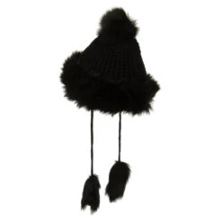 Ladies Crocheted Knit Pom Ski Beanie -Fashion Accessories Store ck001bu black 2