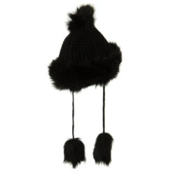 Ladies Crocheted Knit Pom Ski Beanie -Fashion Accessories Store ck001bu black 3
