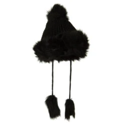 Ladies Crocheted Knit Pom Ski Beanie -Fashion Accessories Store ck001bu black 4
