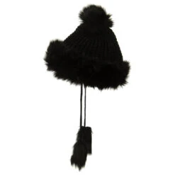 Ladies Crocheted Knit Pom Ski Beanie -Fashion Accessories Store ck001bu black 5