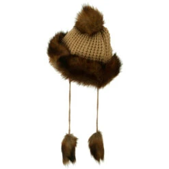 Ladies Crocheted Knit Pom Ski Beanie -Fashion Accessories Store ck003bu tan 2