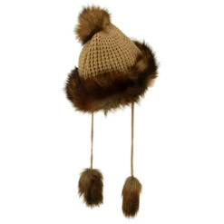 Ladies Crocheted Knit Pom Ski Beanie -Fashion Accessories Store ck003bu tan 3