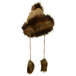 Ladies Crocheted Knit Pom Ski Beanie -Fashion Accessories Store ck003bu tan 4