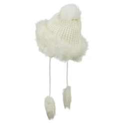 Ladies Crocheted Knit Pom Ski Beanie -Fashion Accessories Store ck004bu white 2