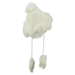 Ladies Crocheted Knit Pom Ski Beanie -Fashion Accessories Store ck004bu white 3