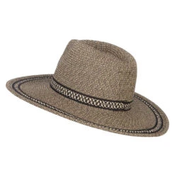 UPF 50+ Fedora Crown Herringbone Braid Hat -Fashion Accessories Store hw001fw black tweed 2