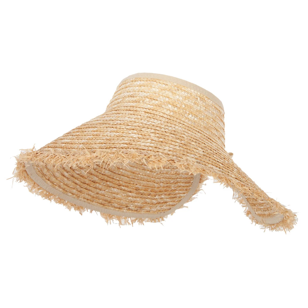 Women's 5 Inch Wide Brim Fringe Edged Rolled Straw Sun Visor 3 Women's 5 Inch Wide Brim Fringe Edged Rolled Straw Sun Visor