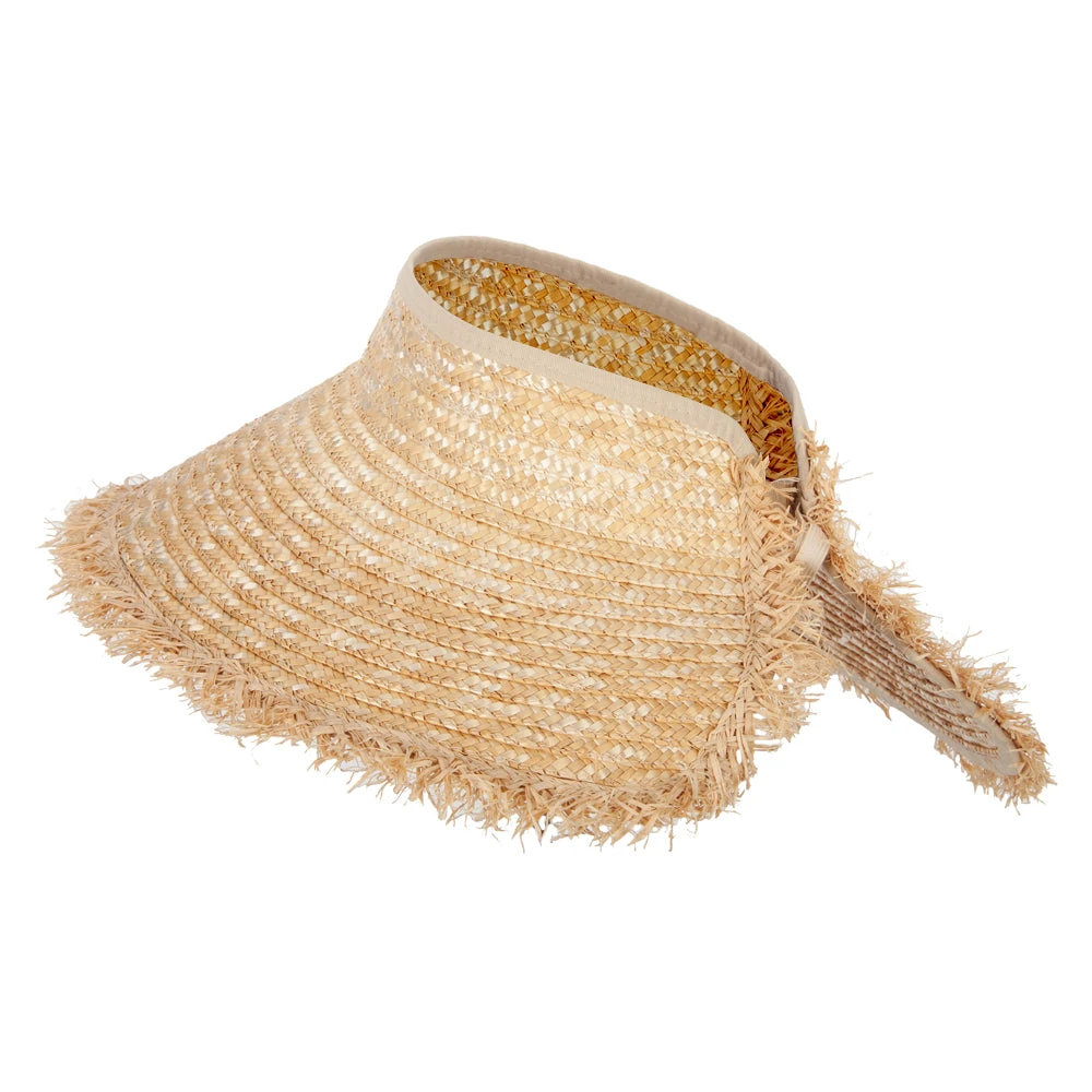 Women's 5 Inch Wide Brim Fringe Edged Rolled Straw Sun Visor 4 Women's 5 Inch Wide Brim Fringe Edged Rolled Straw Sun Visor - Image 2