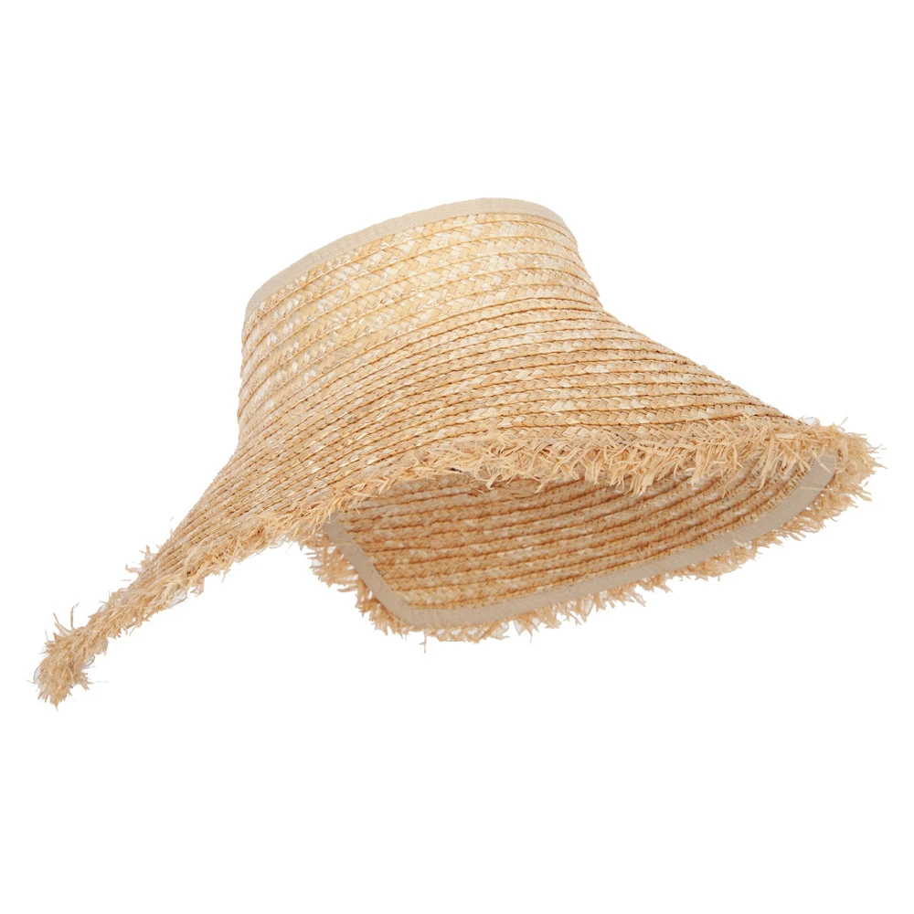 Women's 5 Inch Wide Brim Fringe Edged Rolled Straw Sun Visor 6 Women's 5 Inch Wide Brim Fringe Edged Rolled Straw Sun Visor - Image 4