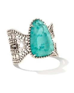 Abena Vintage Silver Statement Bracelet In Variegated Turquoise Magnesite