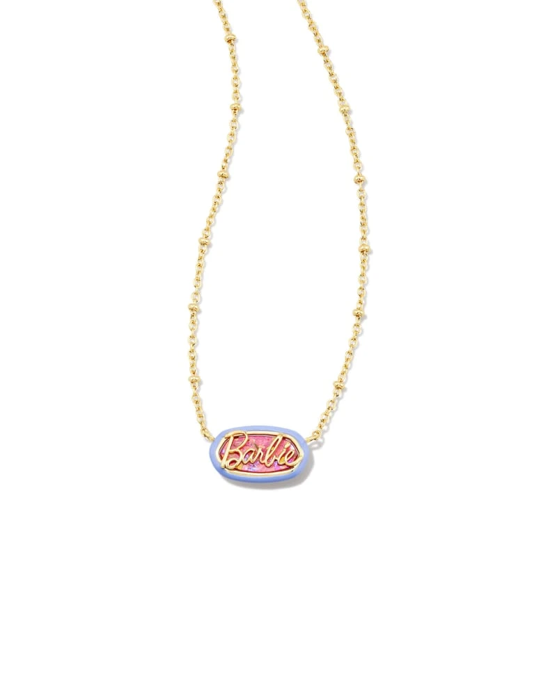 Barbie™ X Kendra Scott Gold Elisa Satellite Reversible Necklace In Pink Iridescent Glitter Glass 3 Barbie™ X Kendra Scott Gold Elisa Satellite Reversible Necklace In Pink Iridescent Glitter Glass