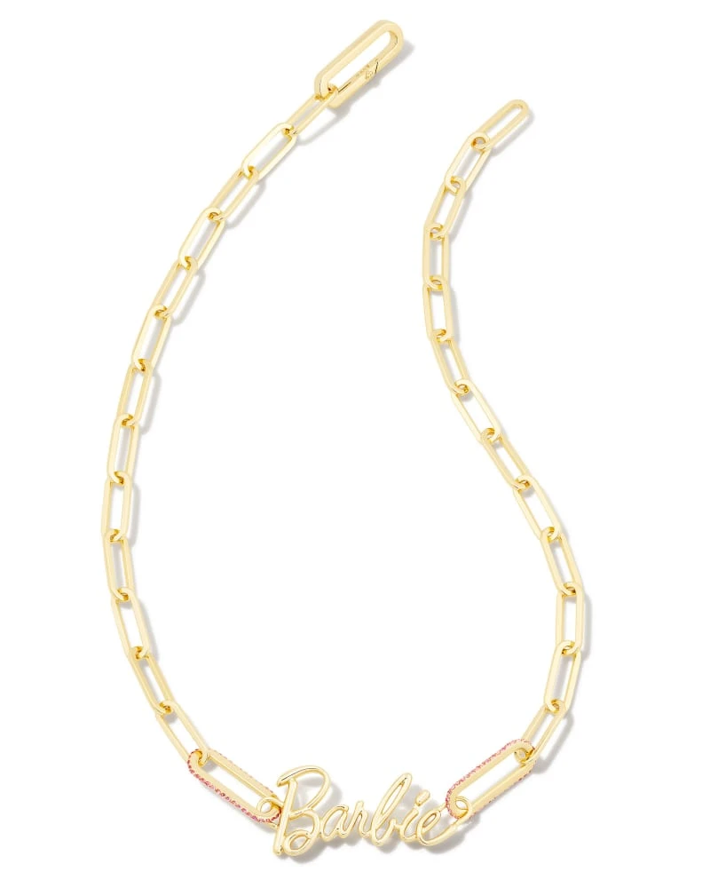Barbie™ X Kendra Scott Gold Link And Chain Necklace In Pink Crystal 3 Barbie™ X Kendra Scott Gold Link And Chain Necklace In Pink Crystal