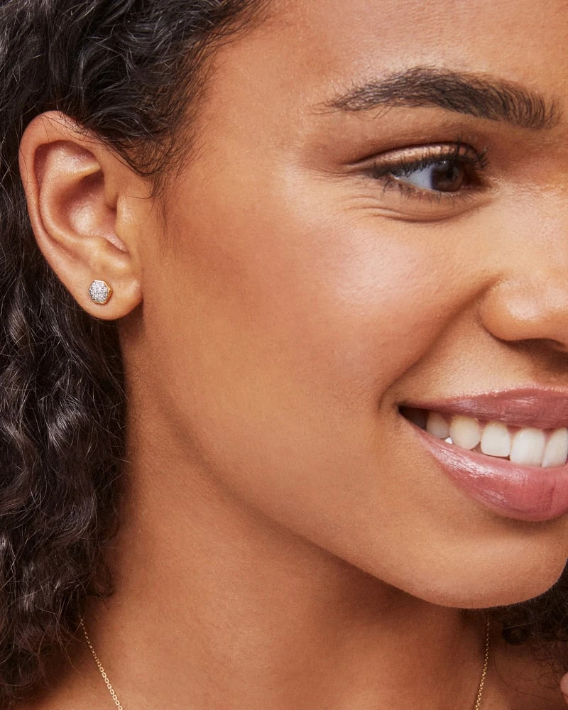 Davie 18k Gold Vermeil Pave Stud Earrings In White Diamond 4 Davie 18k Gold Vermeil Pave Stud Earrings In White Diamond - Image 2