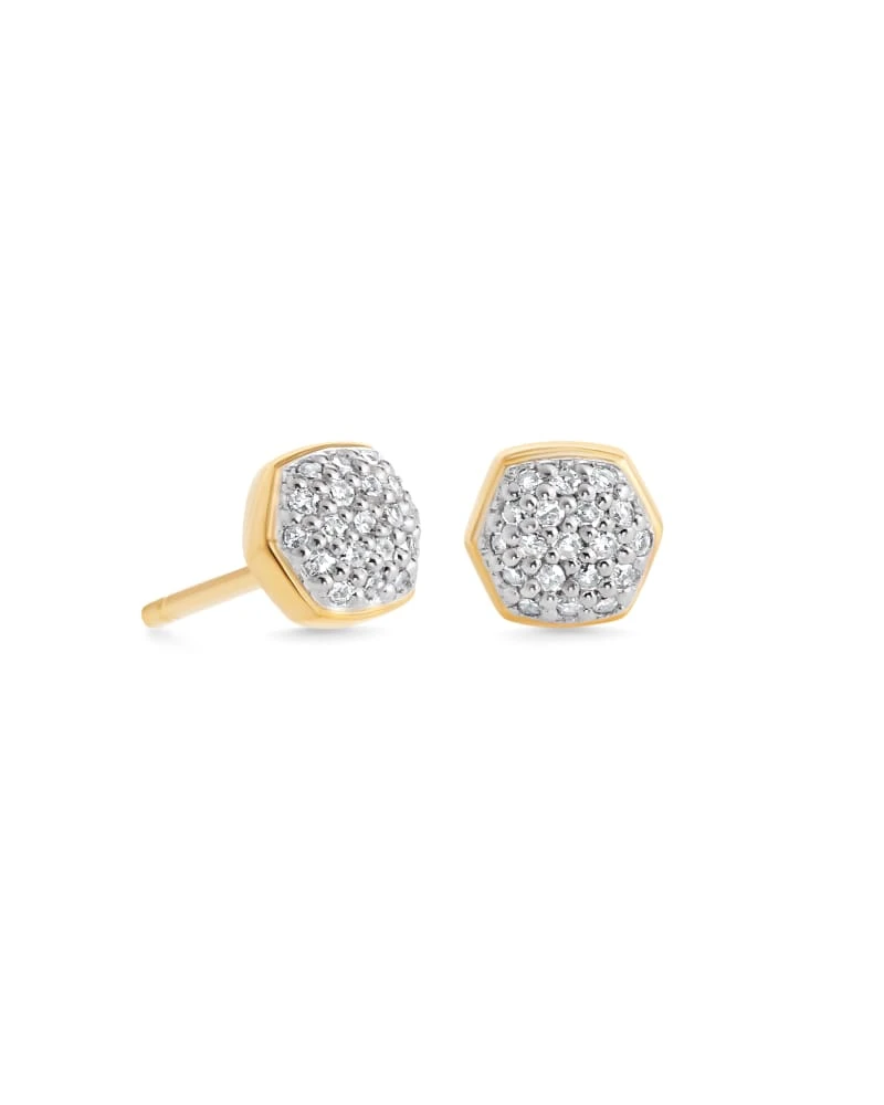Davie 18k Gold Vermeil Pave Stud Earrings In White Diamond 3 Davie 18k Gold Vermeil Pave Stud Earrings In White Diamond