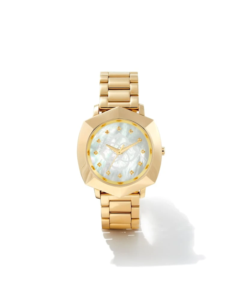 Dira Gold Tone Stainless Steel 38mm Diamond Dial Watch In Ivory Mother-of-Pearl 3 Dira Gold Tone Stainless Steel 38mm Diamond Dial Watch In Ivory Mother-of-Pearl