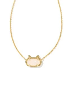 Elisa Gold Cat Pendant Necklace In Iridescent Drusy