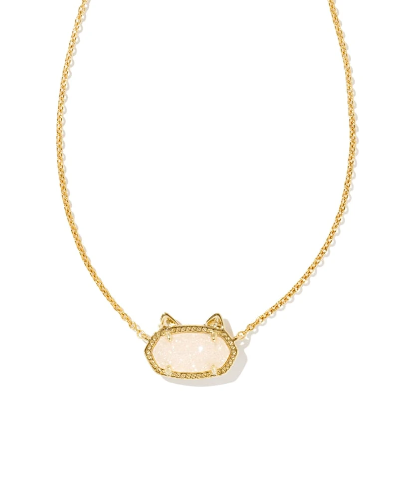 Elisa Gold Cat Pendant Necklace In Iridescent Drusy 3 Elisa Gold Cat Pendant Necklace In Iridescent Drusy