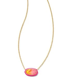 Elisa Gold Enamel Framed Short Pendant Necklace In Sunset Ombre Illusion