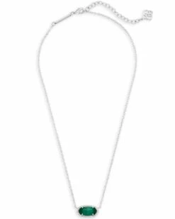 Elisa Silver Pendant Necklace In Emerald Cat's Eye -Fashion Accessories Store kendra scott elisa silver pendant necklace in emerald cats eye 01 default lg