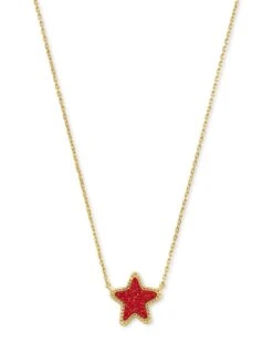 Jae Star Gold Pendant Necklace In Bright Red Drusy