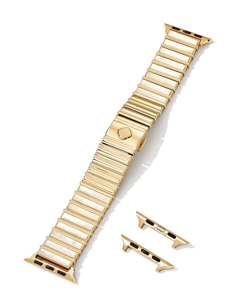 Leanor Gold Tone Stainless Steel Watch Band In Ivory Mother-of-Pearl 4 Leanor Gold Tone Stainless Steel Watch Band In Ivory Mother-of-Pearl - Image 2