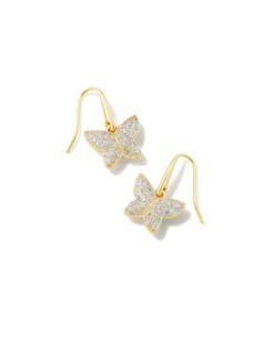 Lillia Crystal Butterfly Gold Drop Earrings In White Crystal