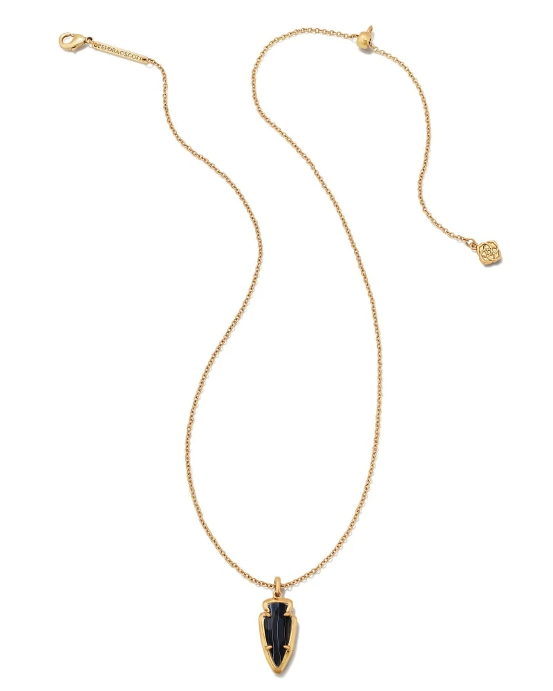 Skylar Vintage Gold Short Pendant Necklace In Black Banded Agate 4 Skylar Vintage Gold Short Pendant Necklace In Black Banded Agate - Image 2