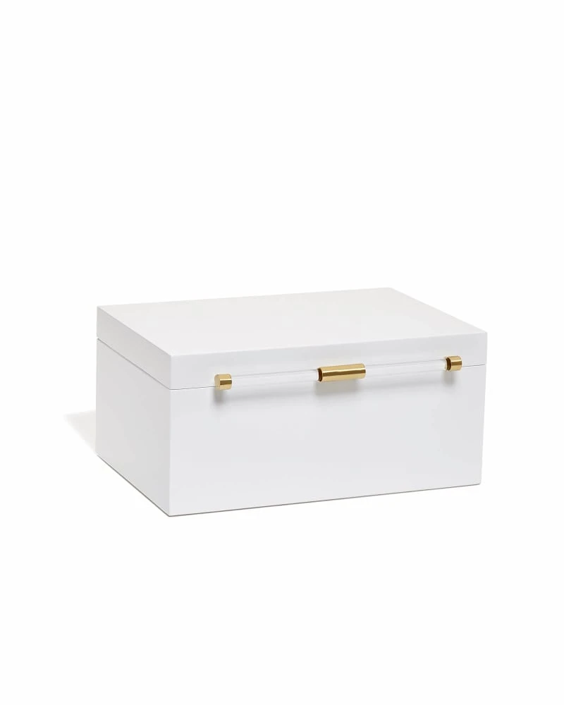 Medium Antique Brass Jewelry Box In White Lacquer 3 Medium Antique Brass Jewelry Box In White Lacquer
