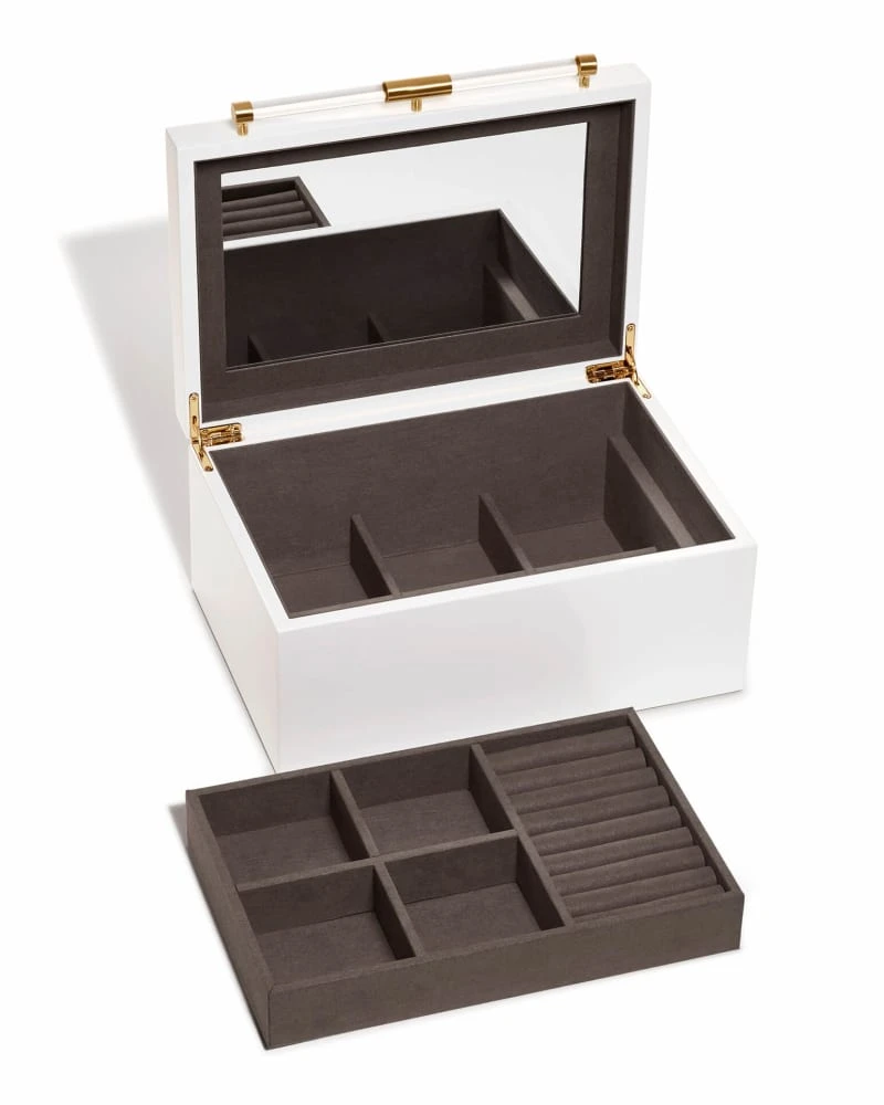 Medium Antique Brass Jewelry Box In White Lacquer 4 Medium Antique Brass Jewelry Box In White Lacquer - Image 2