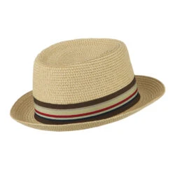 Kid's Pork Pie Stripe Band Fedora -Fashion Accessories Store kp001pp beige 3 1
