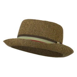 Kid's Pork Pie Stripe Band Fedora -Fashion Accessories Store kp002pp brown 1 2