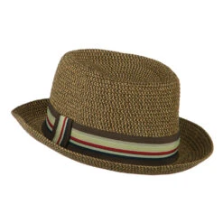 Kid's Pork Pie Stripe Band Fedora -Fashion Accessories Store kp002pp brown 2 1