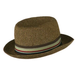 Kid's Pork Pie Stripe Band Fedora -Fashion Accessories Store kp002pp brown 3 1