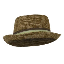 Kid's Pork Pie Stripe Band Fedora -Fashion Accessories Store kp002pp brown 4 1