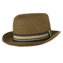 Kid's Pork Pie Stripe Band Fedora -Fashion Accessories Store kp002pp brown 5 1