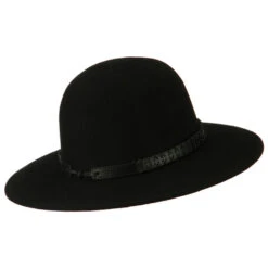 Men's Wool Felt Large Brim Fedora -Fashion Accessories Store mf001fr black 3
