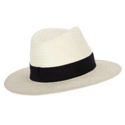 Men's Toyo Paper Braid Wide Ribbon Band Accented Large Brim Fedora Hat -Fashion Accessories Store mt002sf ivory 3