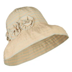 Crushable Lady's Rose Accent Bucket Hat -Fashion Accessories Store oe003cr tan grey 4 1