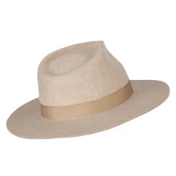 Women's Wool Felt Grosgrain Ribbon Band Trim Pinched Crown Fedora Hat -Fashion Accessories Store os001cf oatmeal 3