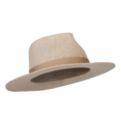 Women's Wool Felt Grosgrain Ribbon Band Trim Pinched Crown Fedora Hat -Fashion Accessories Store os001cf oatmeal 4